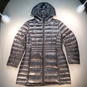 Calvin Klein Packable Down Puffer Coat Women’s XL Metallic Hooded Jacket